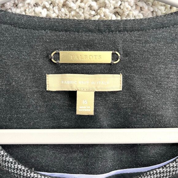 Talbots Blazer Women’s 16 Dark Gray Italian Luxe Knit Tipped Open Front Long Sle - Picture 2 of 8